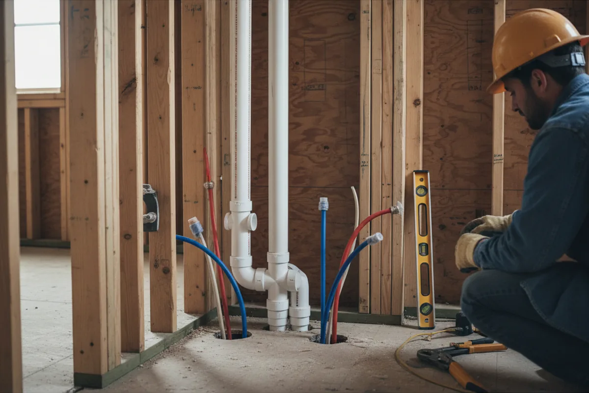 Drain and supply rough-in during Sump Pump Repair in Bath