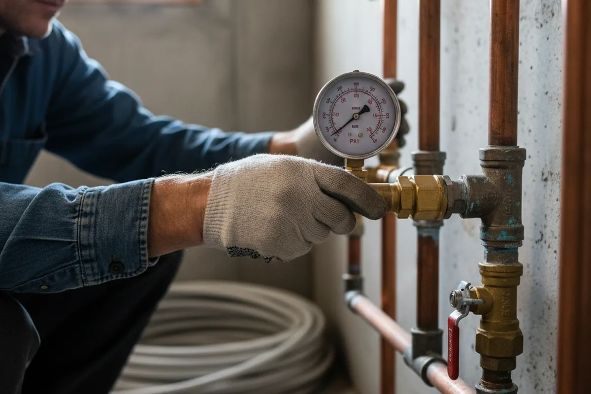 Pressure testing a repaired line during Water Line Repair in Bath